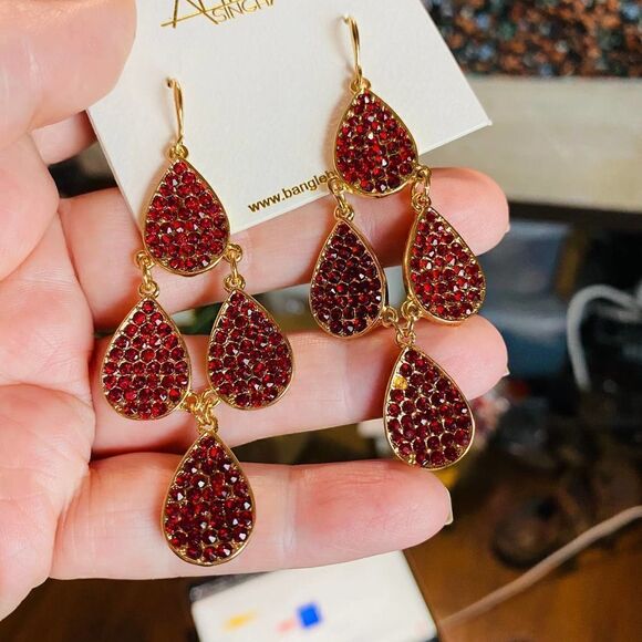 Amrita Singh Red Austrian Crystal Gold Drop Earrings - Picture 3 of 7